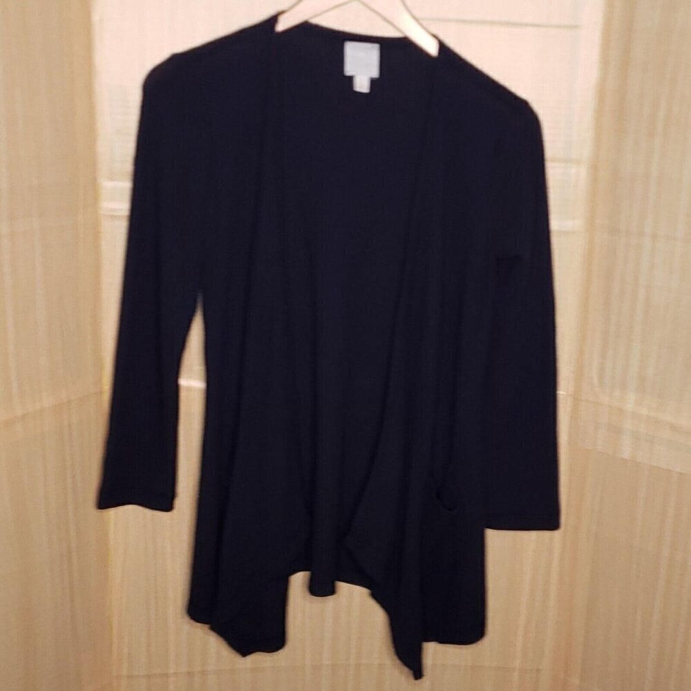Sunday Womens Navy Waffle Knit Thermal Open Cardigan Small